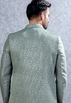 Embroidered Art Silk Sherwani in Dusty Green