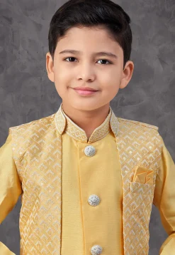 Embroidered Art Silk Sherwani in Yellow
