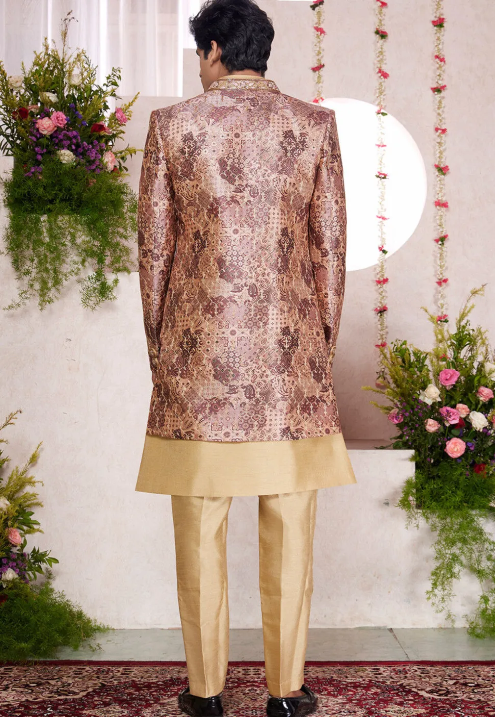 Embroidered Art Silk Sherwani in Beige