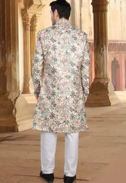 Embroidered Art Silk Sherwani in Cream