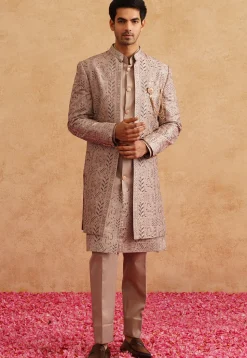 Embroidered Art Silk Sherwani in Beige