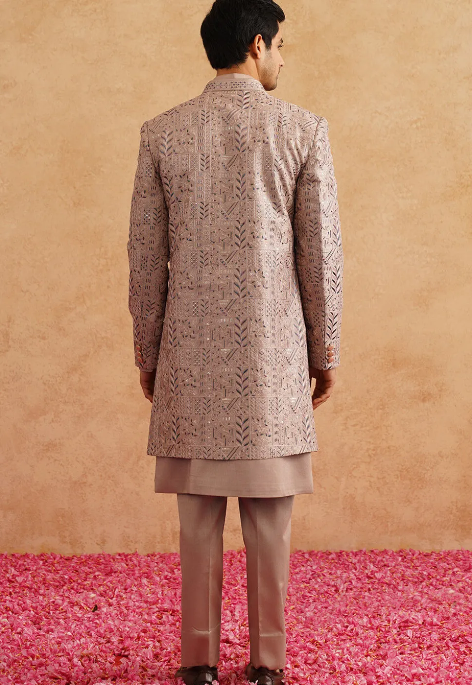 Embroidered Art Silk Sherwani in Beige