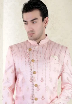 Embroidered Art Silk Sherwani in Pink