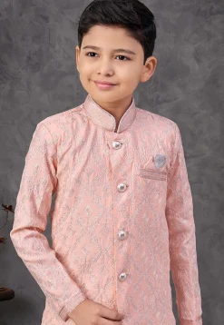 Embroidered Art Silk Sherwani in Peach