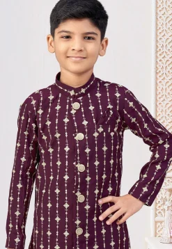 Embroidered Art Silk Sherwani in Purple
