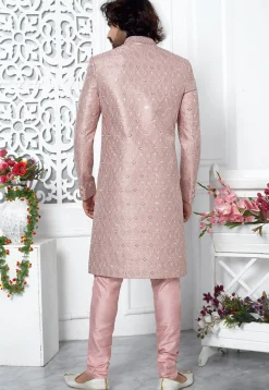 Embroidered Art Silk Sherwani in Old Rose