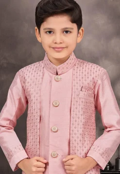 Embroidered Art Silk Sherwani in Pink