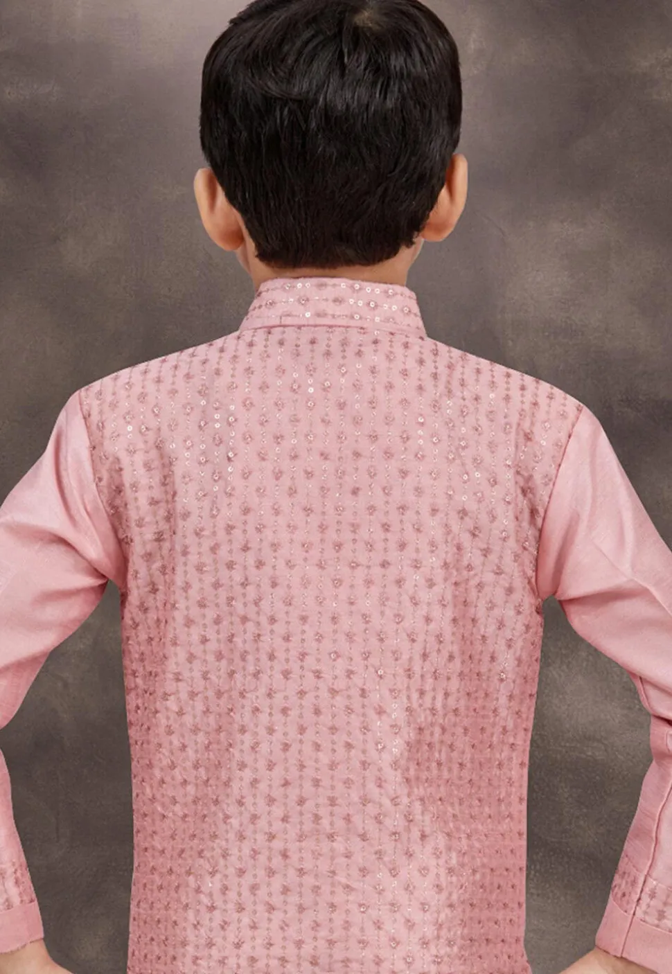 Embroidered Art Silk Sherwani in Pink