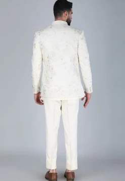 Embroidered Art Silk Sherwani in Off White