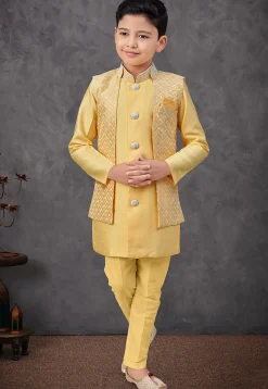 Embroidered Art Silk Sherwani in Yellow