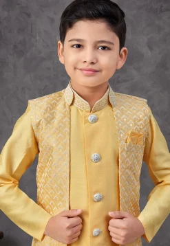 Embroidered Art Silk Sherwani in Yellow