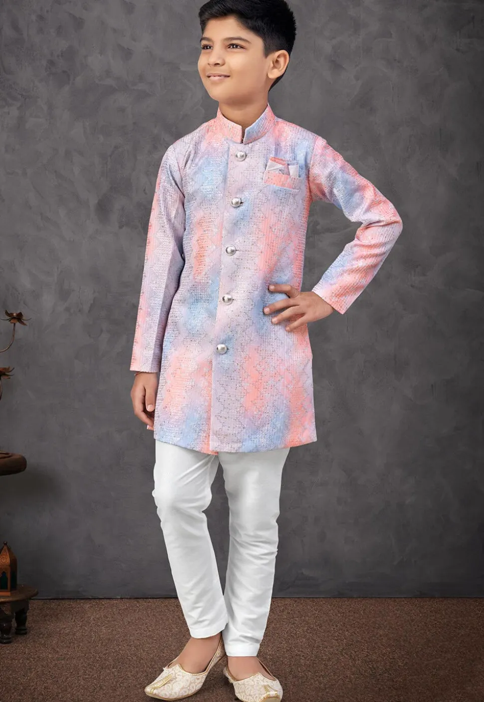 Embroidered Art Silk Sherwani in Off White