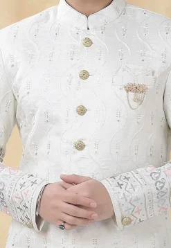 Embroidered Art Silk Sherwani in Cream