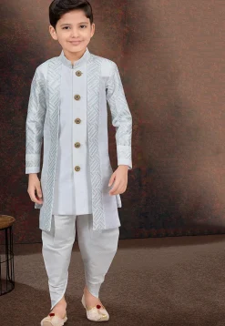Embroidered Art Silk Sherwani in Off White