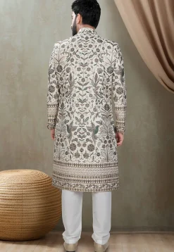 Embroidered Art Silk Sherwani in Cream