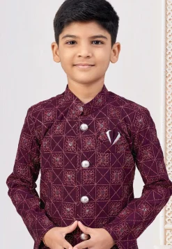Embroidered Art Silk Sherwani in Purple