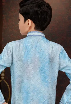 Embroidered Art Silk Sherwani in Blue and Off White