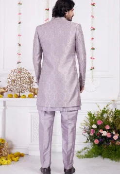 Embroidered Art Silk Sherwani in Purple