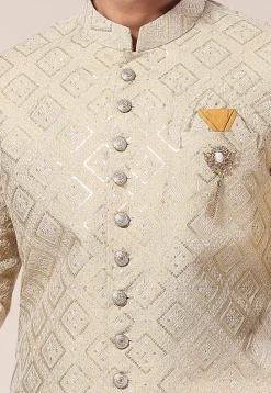 Embroidered Art Silk Sherwani in Light Beige