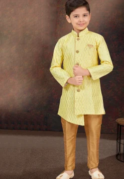 Embroidered Art Silk Sherwani in Yellow