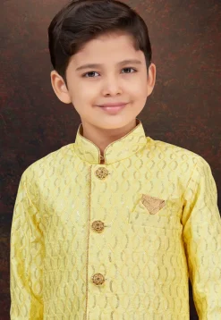 Embroidered Art Silk Sherwani in Yellow