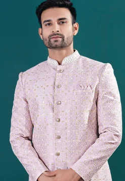 Embroidered Art Silk Sherwani in Pink
