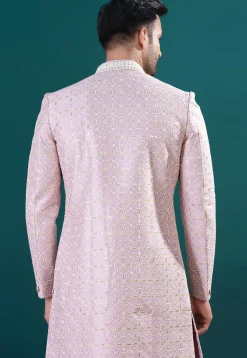 Embroidered Art Silk Sherwani in Pink