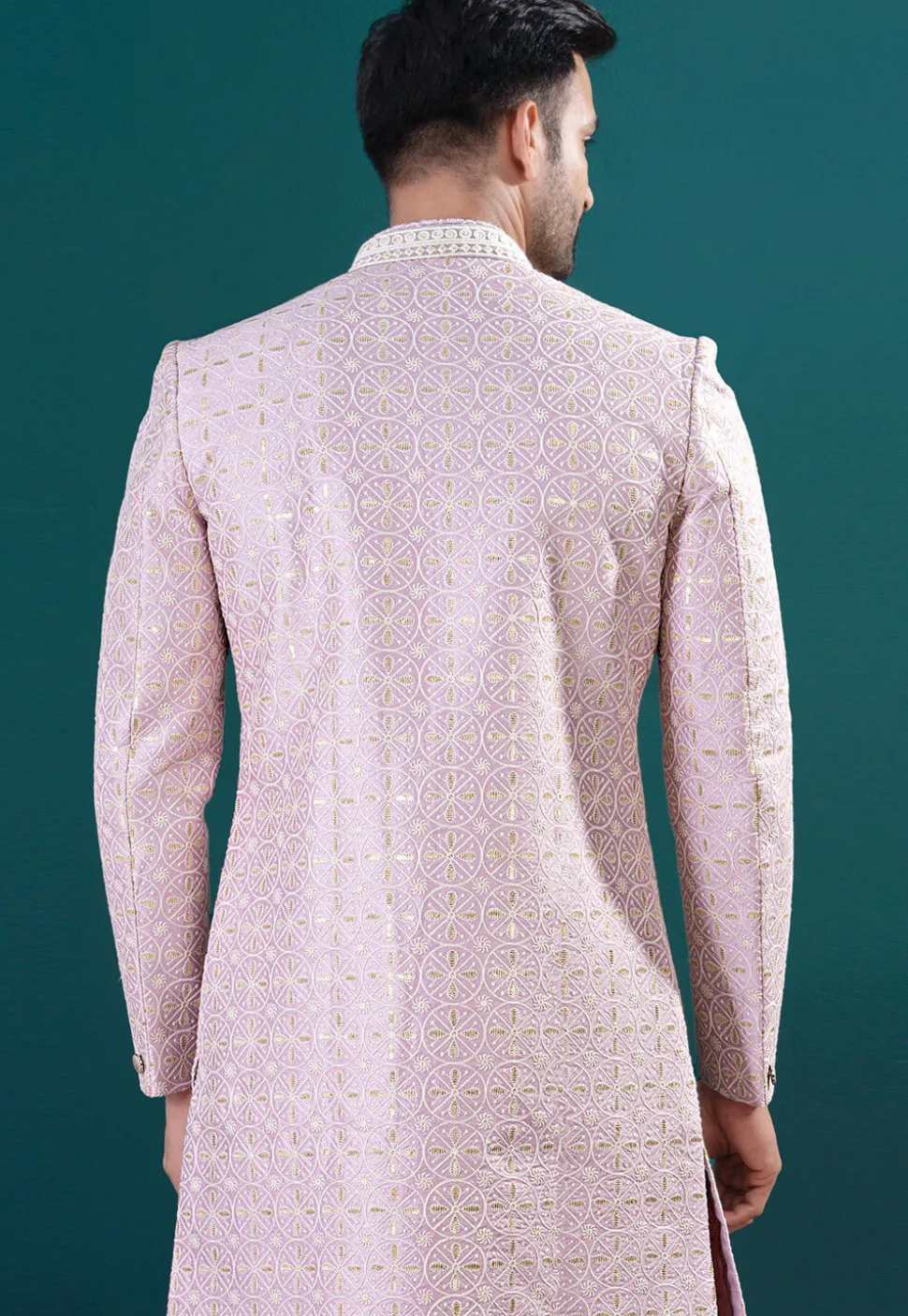 Embroidered Art Silk Sherwani in Pink