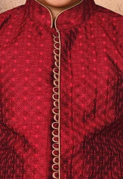 Embroidered Art Silk Sherwani Set in Maroon