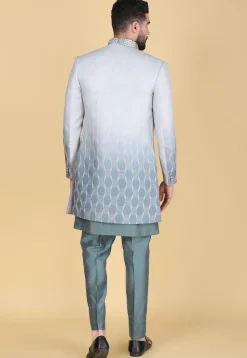 Embroidered Art Silk Sherwani in Dusty Green and Dusty Blue
