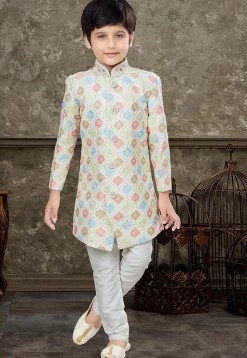 Embroidered Art Silk Sherwani in Multicolor