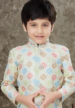 Embroidered Art Silk Sherwani in Multicolor