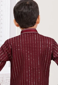Embroidered Art Silk Sherwani in Dark Maroon