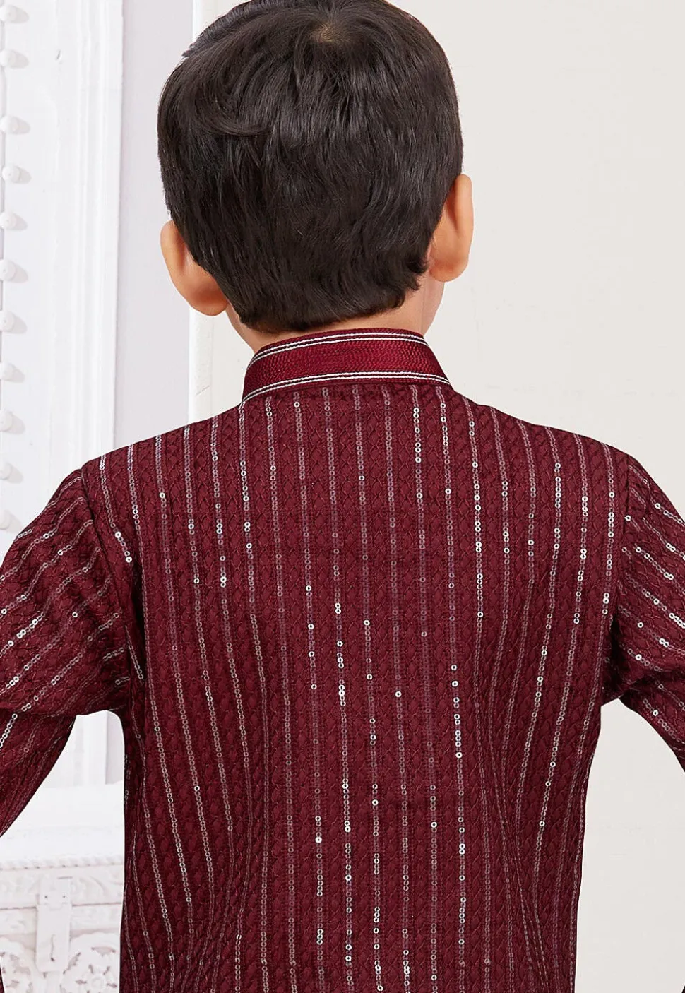 Embroidered Art Silk Sherwani in Dark Maroon