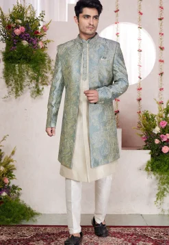 Embroidered Art Silk Sherwani in Cream