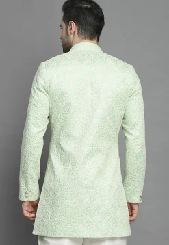 Embroidered Art Silk Sherwani in Light Green