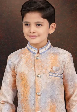 Embroidered Art Silk Sherwani in Orange and Grey