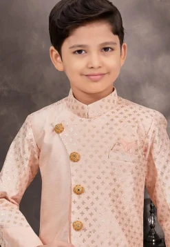Embroidered Art Silk Sherwani in Peach