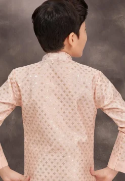 Embroidered Art Silk Sherwani in Peach