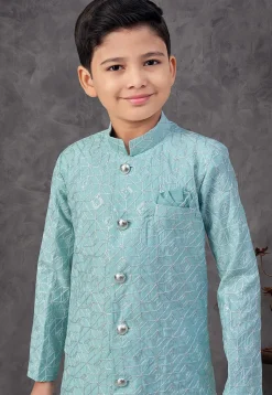 Embroidered Art Silk Sherwani in Blue