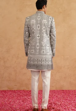 Embroidered Art Silk Sherwani in White