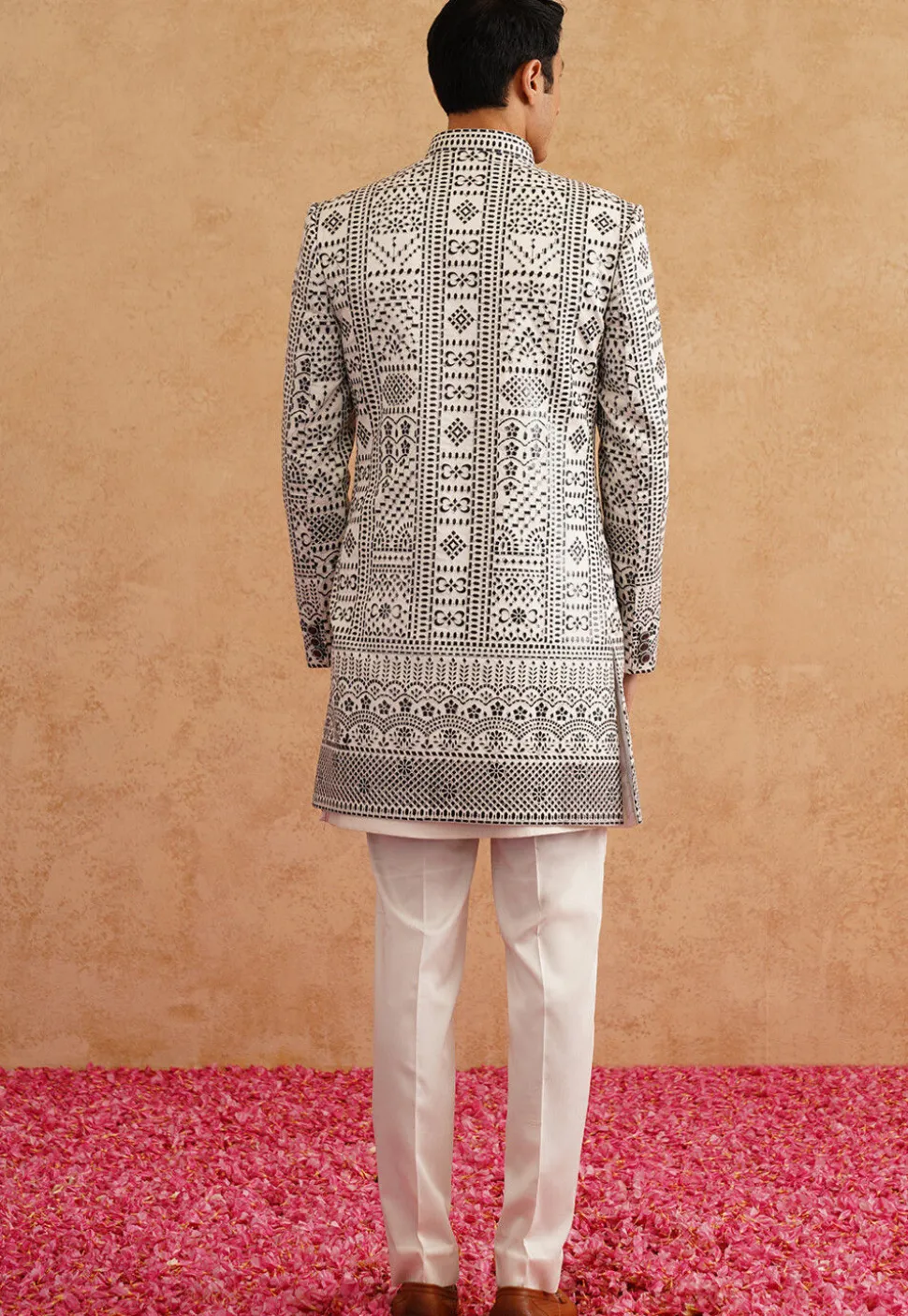 Embroidered Art Silk Sherwani in White