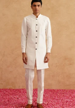 Embroidered Art Silk Sherwani in White