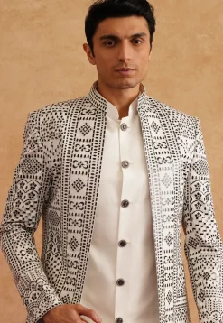 Embroidered Art Silk Sherwani in White