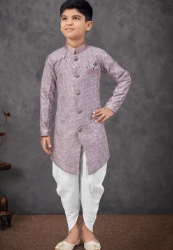 Embroidered Art Silk Sherwani in Purple