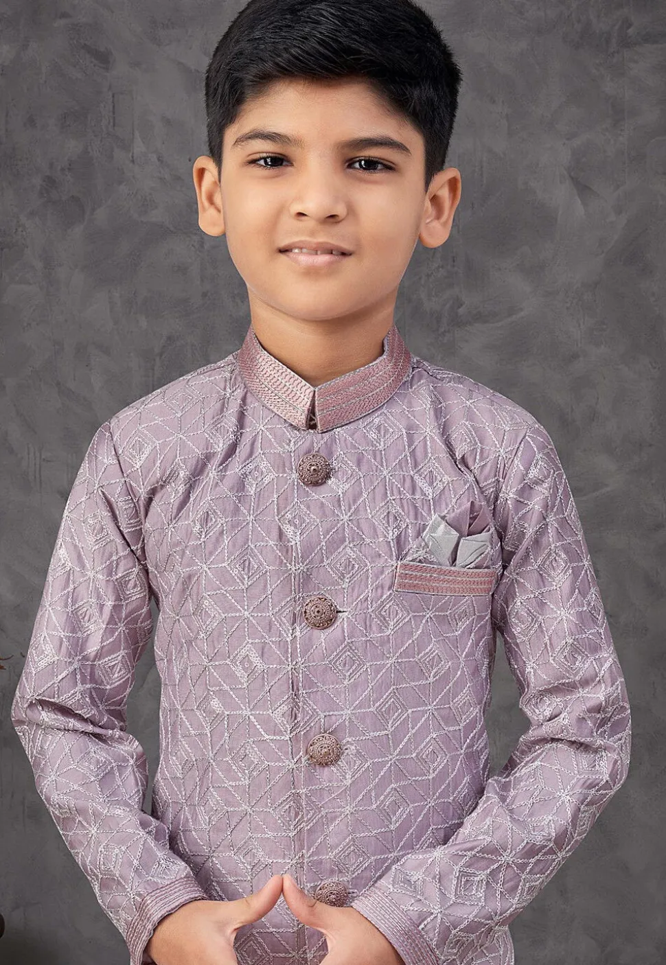 Embroidered Art Silk Sherwani in Purple