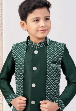 Embroidered Art Silk Sherwani in Dark Green