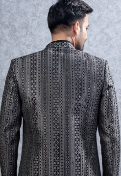 Embroidered Art Silk Sherwani in Black