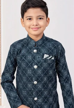 Embroidered Art Silk Sherwani in Teal Blue