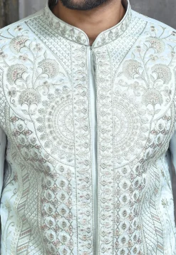 Embroidered Art Silk Sherwani in Sky Blue